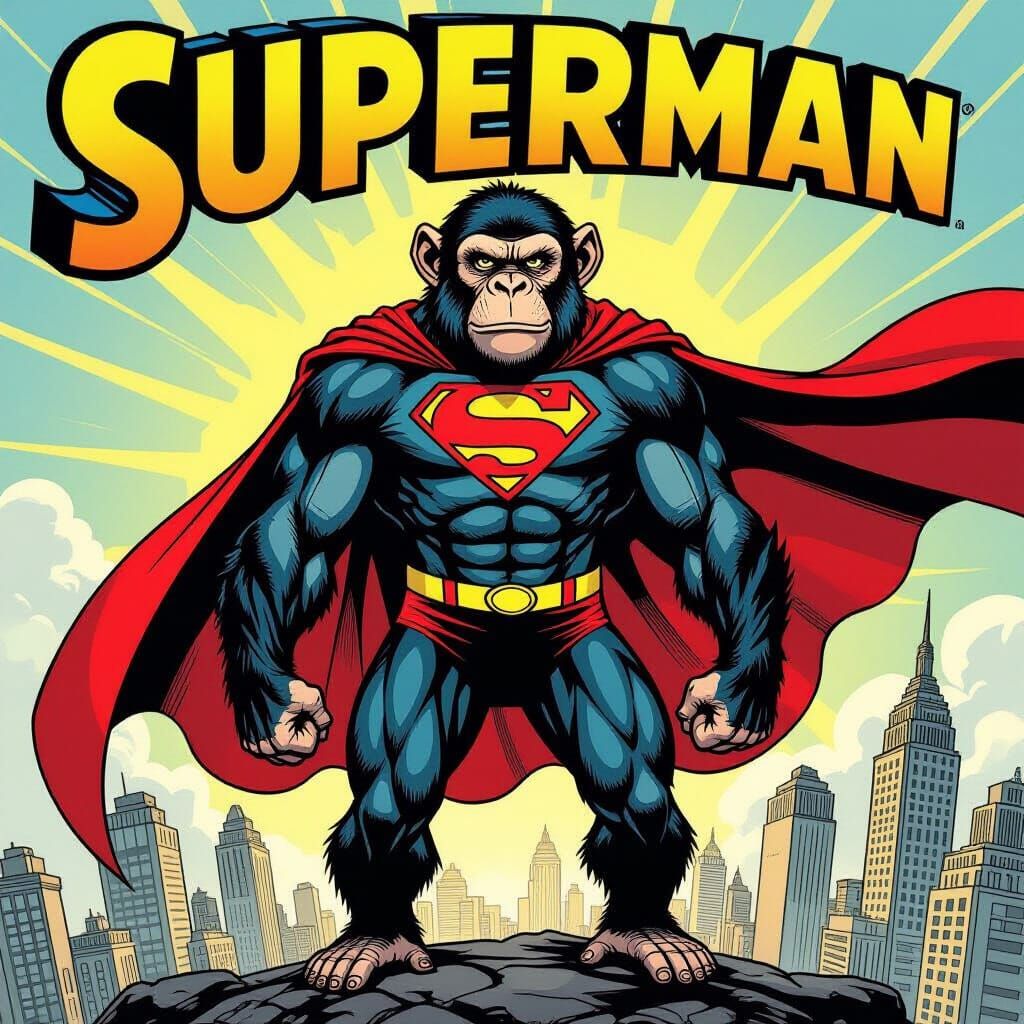 Chimpanzee as Superman in Comic Book Style