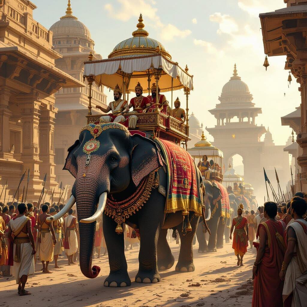 Mauryan Royal Procession in Ancient Pataliputra, 300 BCE