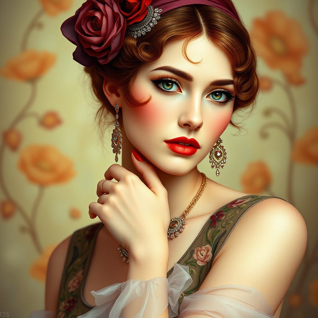 Elegant Woman Portrait in Art Nouveau Style