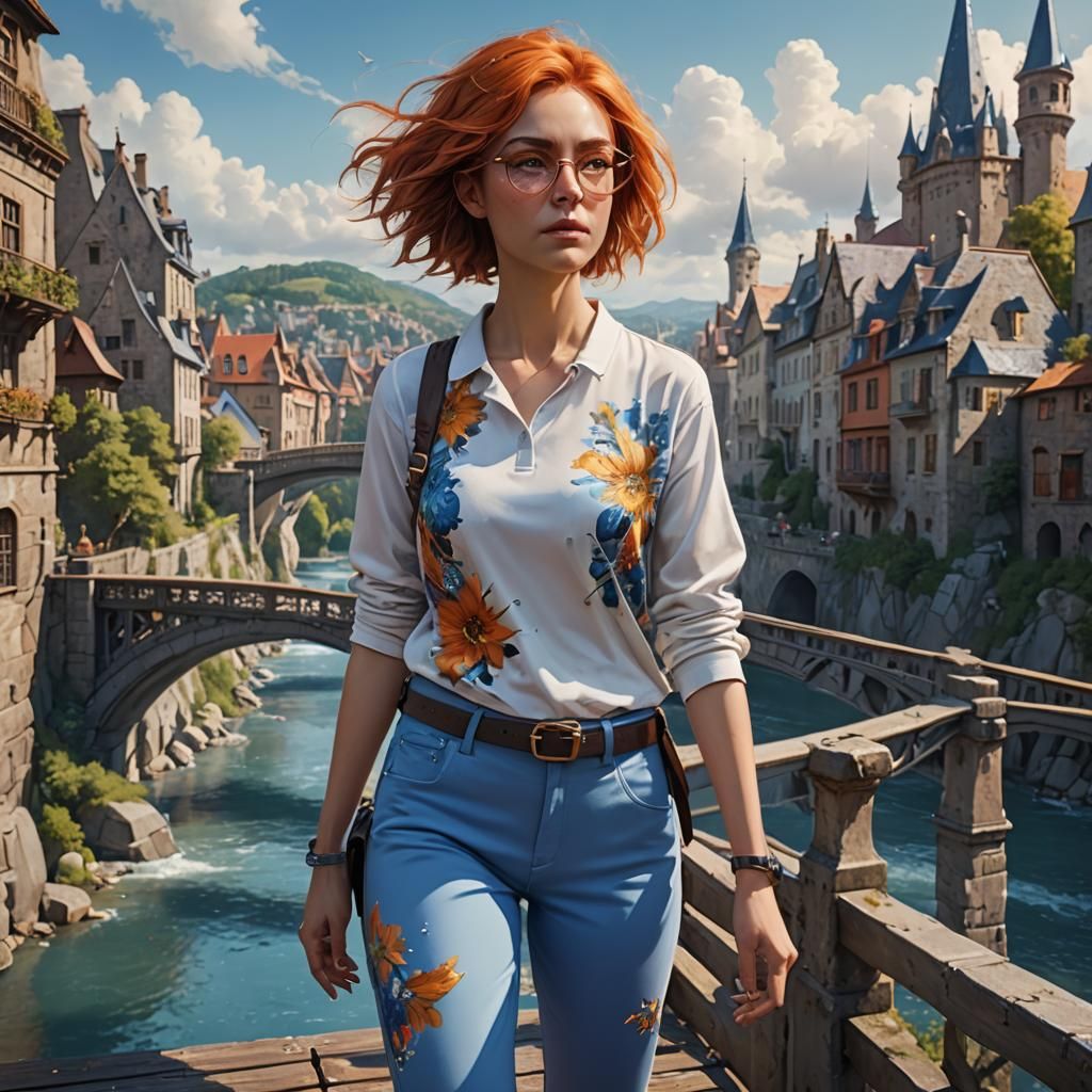 Pastel Portrait: Woman on Bridge in Soft Light