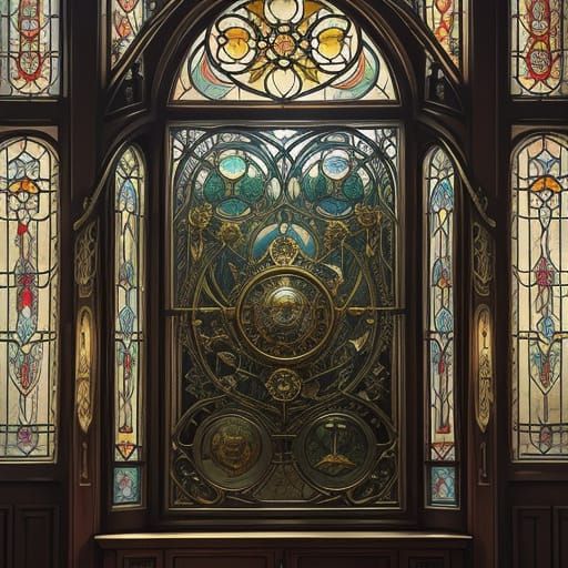 Art Nouveau Steampunk Living Room in Warm, Ornate Style