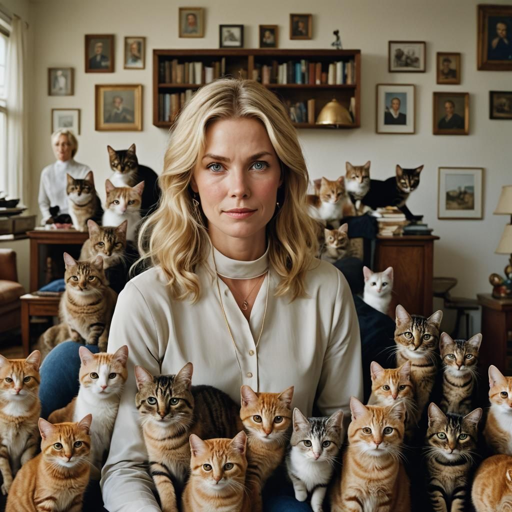 Charming Portrait of Woman with Cats