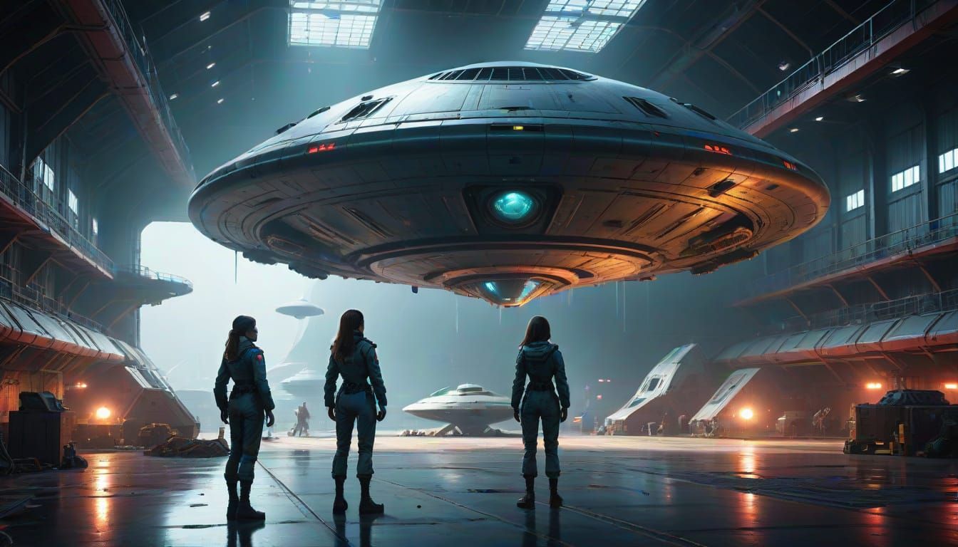 Glowing Alien Invasion in a Military Hangar