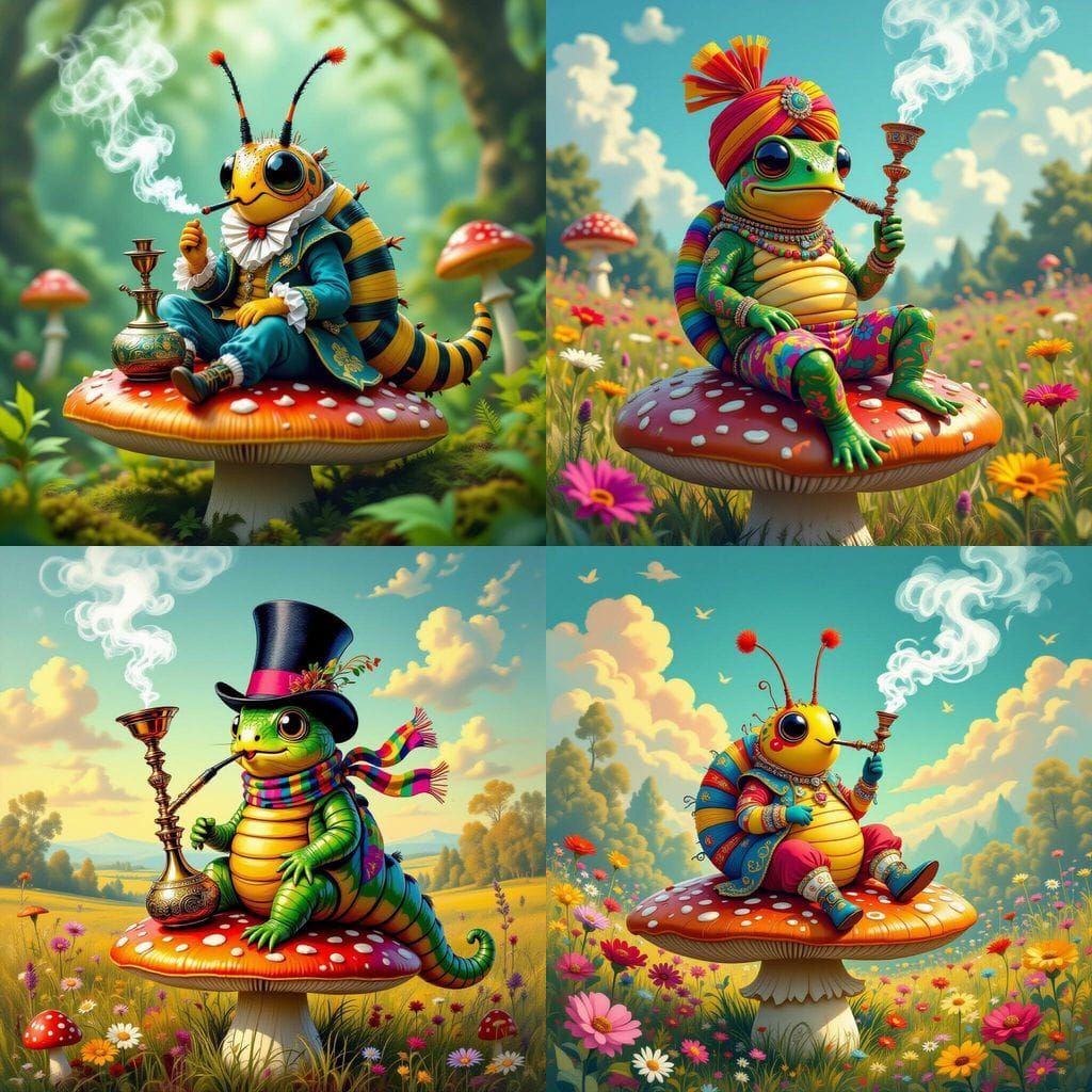 Caterpillar Smoking Hookah in Wonderland Meadow