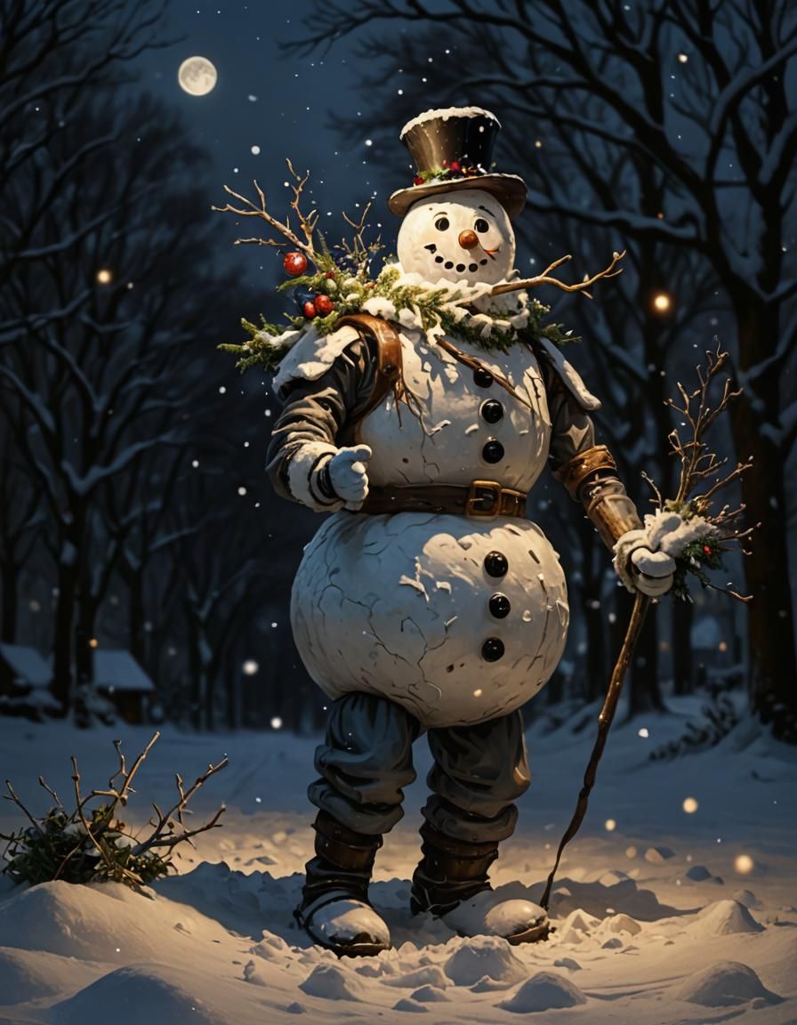Hyperdetailed Snowman in Falling Snow