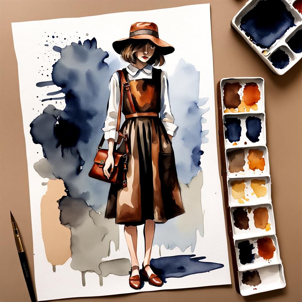 Penelope With Her Brown Leather Bag And Her Heel Shoes And H...