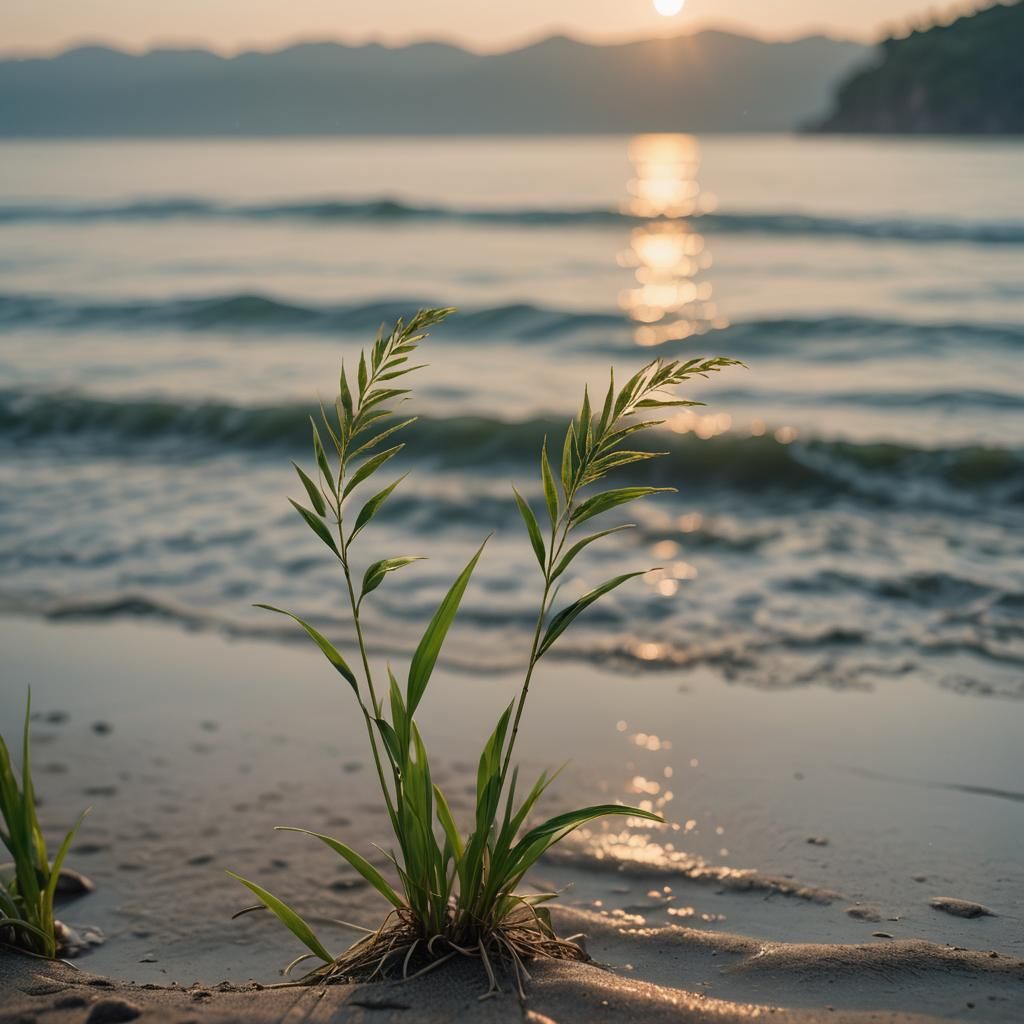 Rice Plant by the Ocean in Rustic Landscape Photography