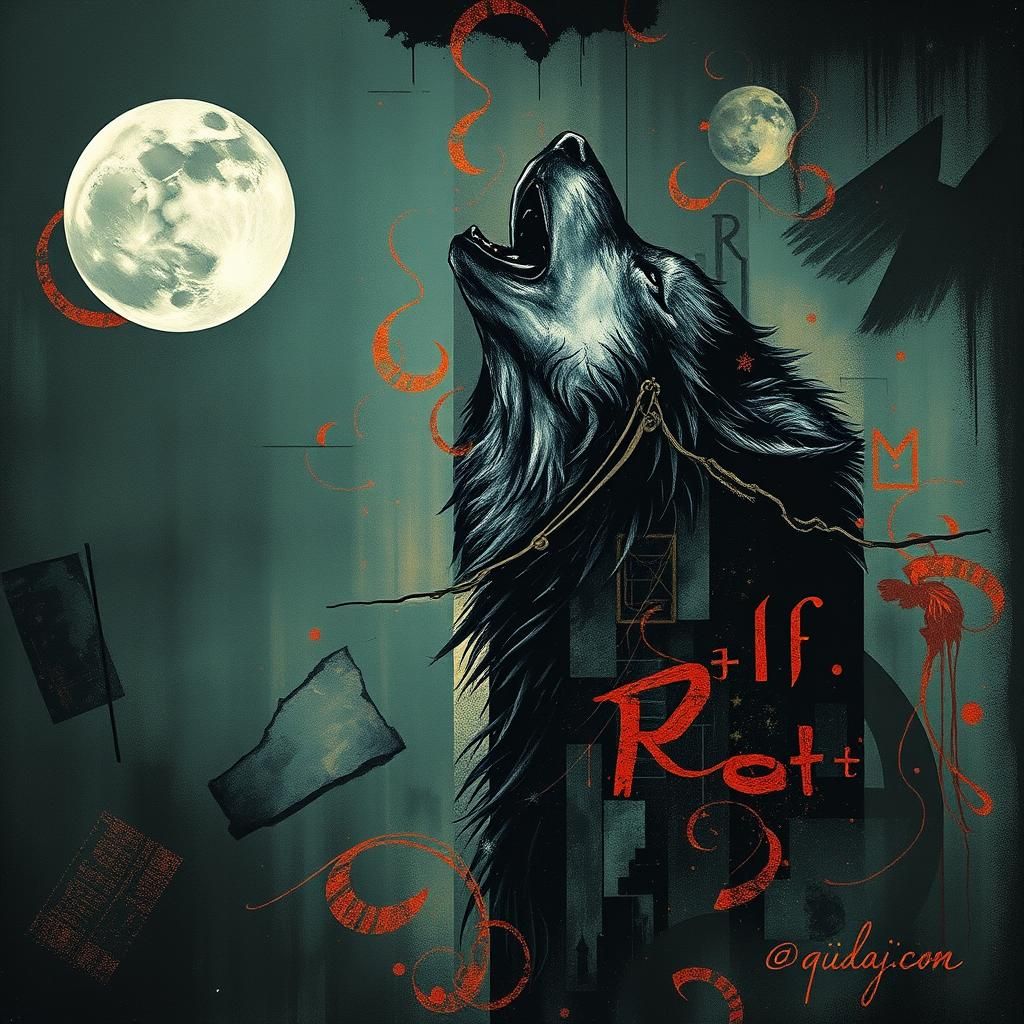 Ethereal Wolf Howling at Moon in Chiaroscuro Style