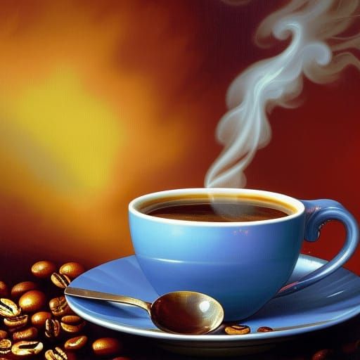 Hyper-Caffeinated Coffee Cup in Textured Oil Painting