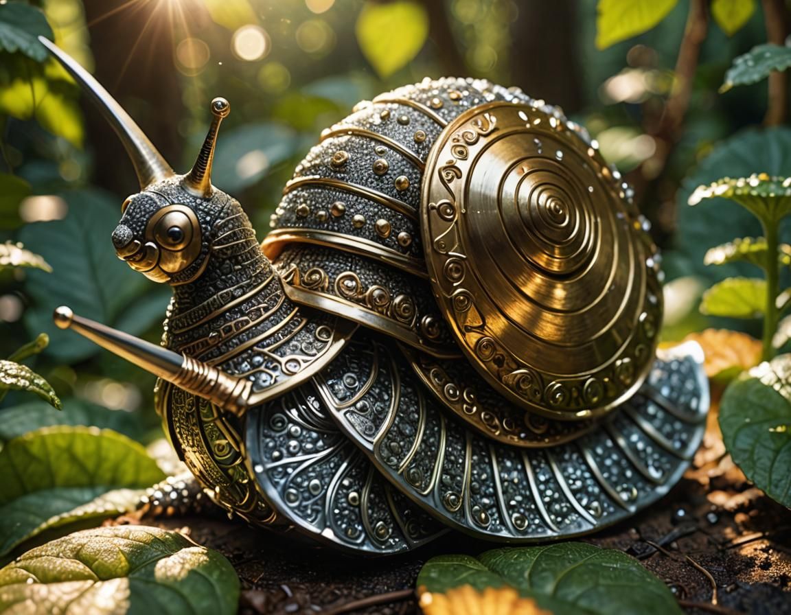 Snail Knight in Armor, Shining in Morning Sunlight