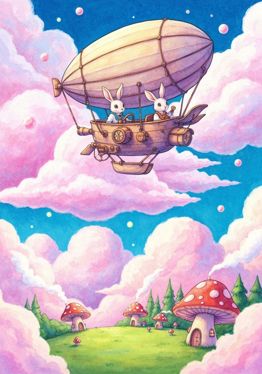 Steampunk Airship Pilots Fly Over Mushroom Kingdom