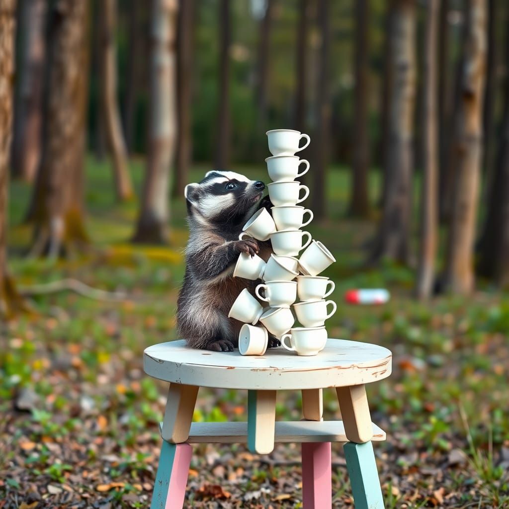 Badger's Teacup Skyscraper in Pastel Forest