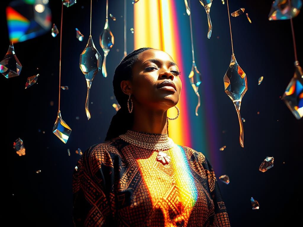 Rainbow Light on African Woman: Digital Dreamscape