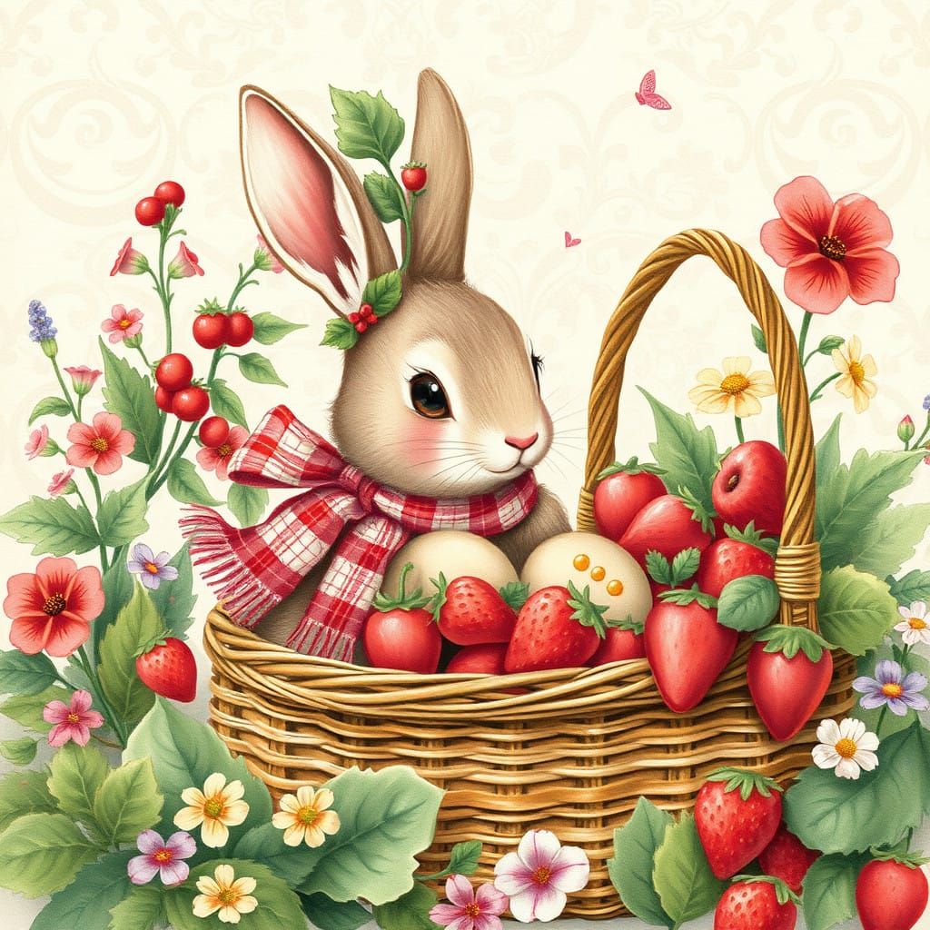 Whimsical Strawberry Christmas Scene with Filigree Details