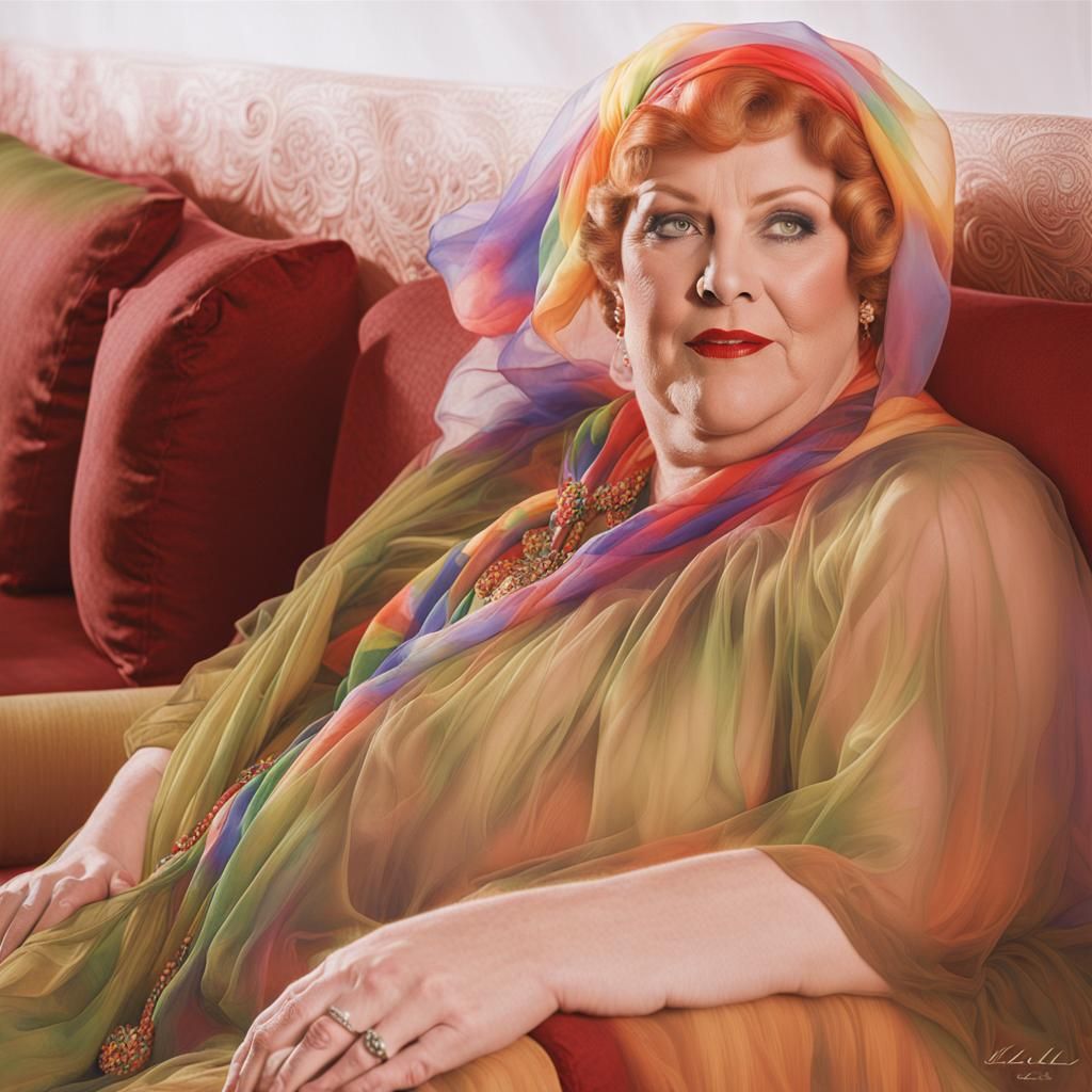 SELF PORTRAIT FROM ORIGINAL PHOTO Lounging Relaxing Large Fa...