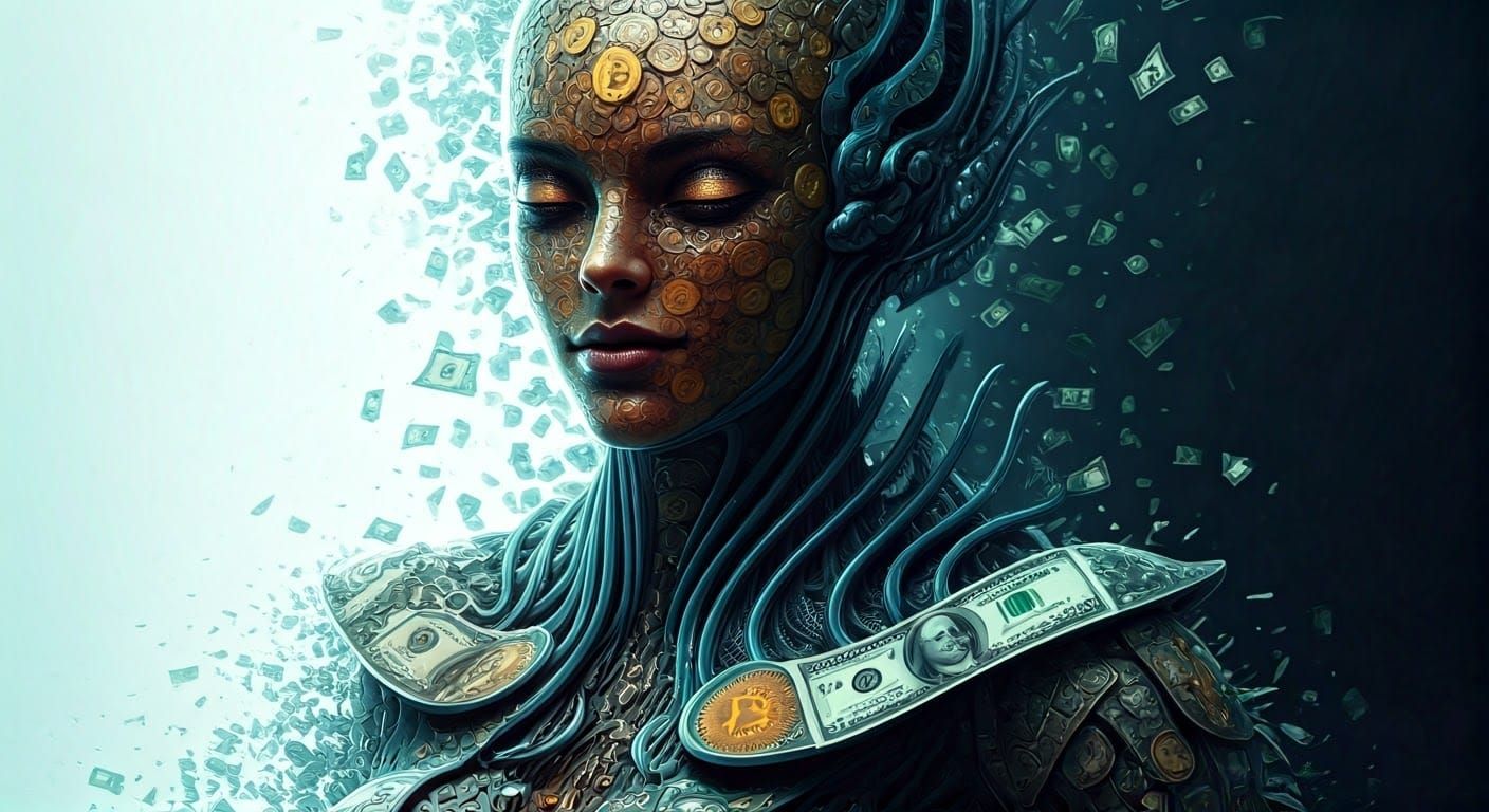 Giger-Inspired Shibari Symphony: Money and Decay in 3D