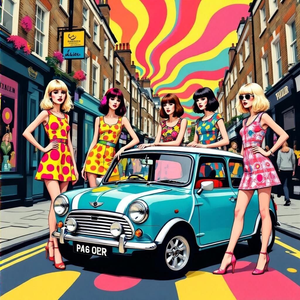 Mod Girls on Carnaby Street: Vibrant 60s Illustration