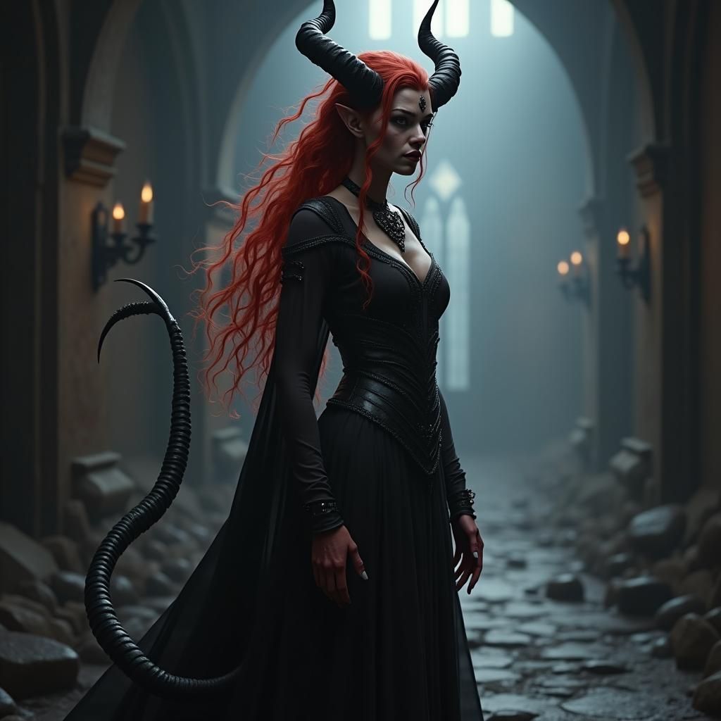 Tiefling Woman in Dark Fantasy Style