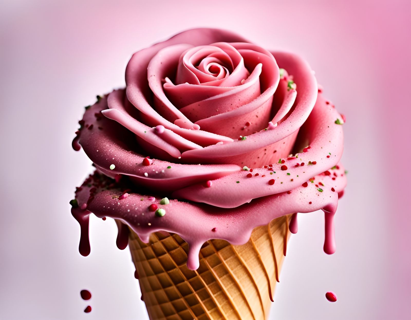 Rose Gelato Dripping from Intricate Cone