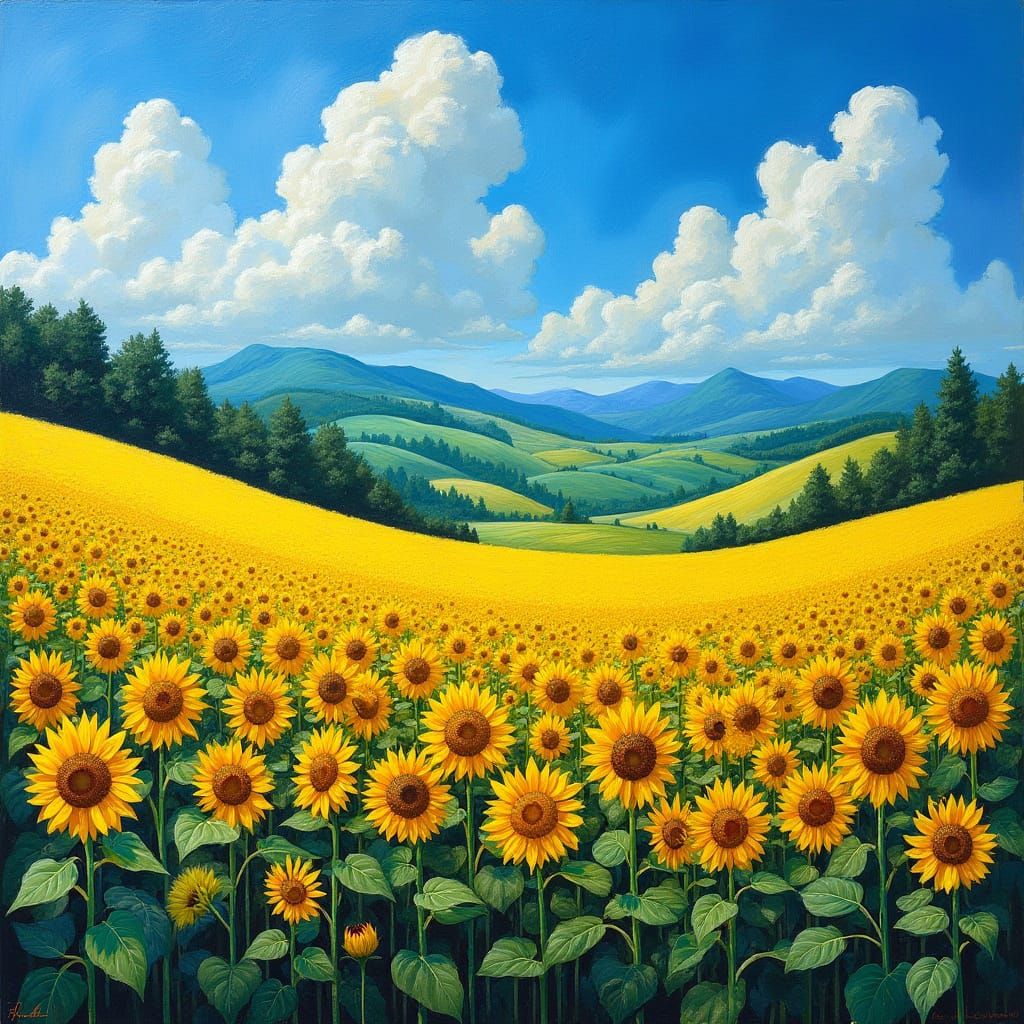 Vibrant Sunflowers in a Dreamy Blue Sky