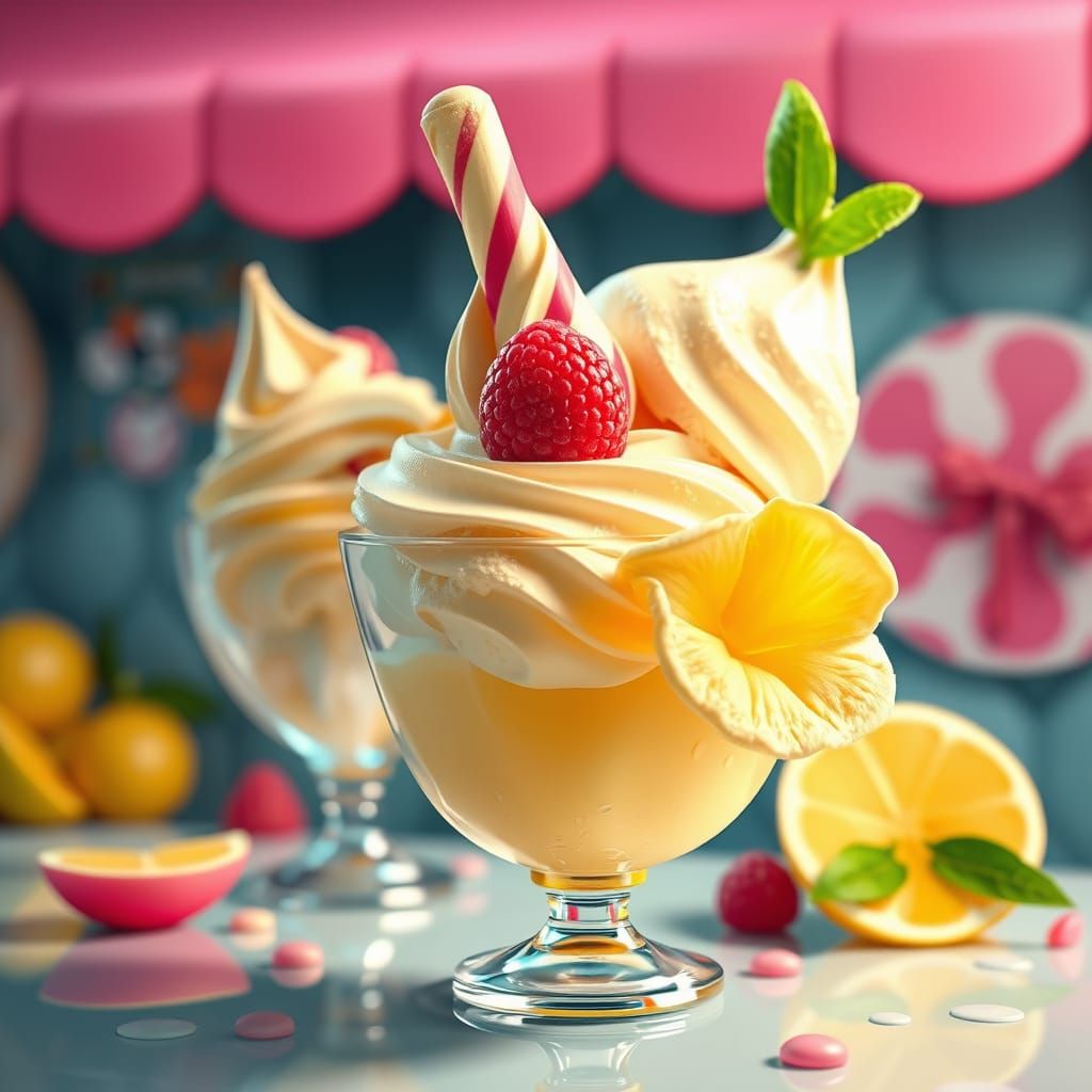Vanilla Fruit Ice Cream in Candy Art Style
