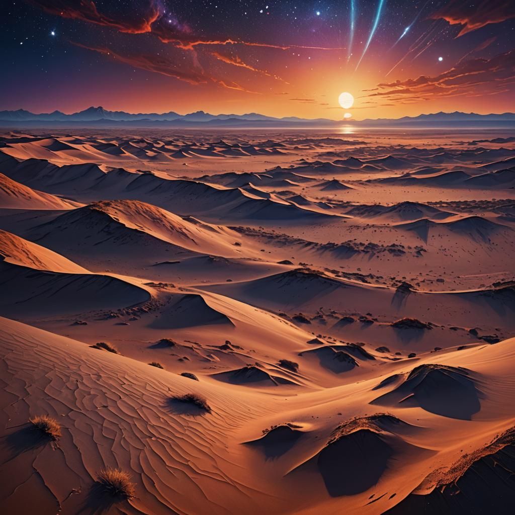 Dune Planet Sunset in Art Nouveau Style