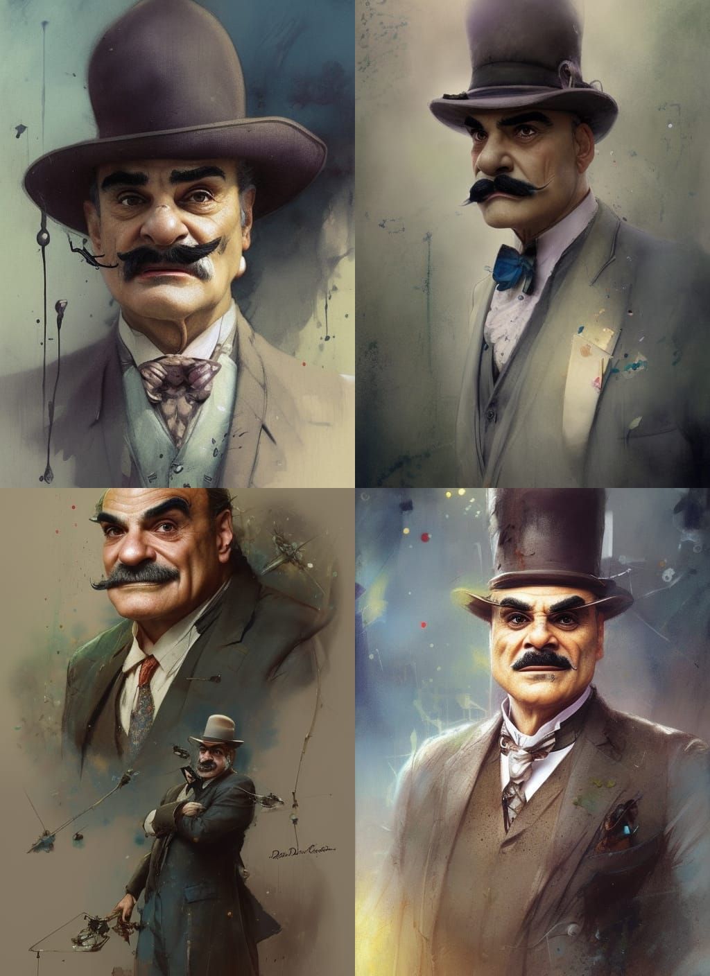 Hercule Poirot Crayon Caricature in Hyperrealism Style