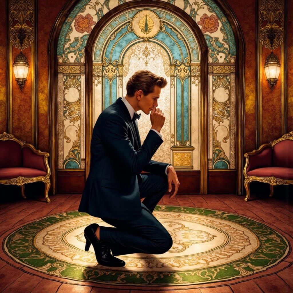 Art Nouveau Proposal Scene Inspired by Klimt and Mucha