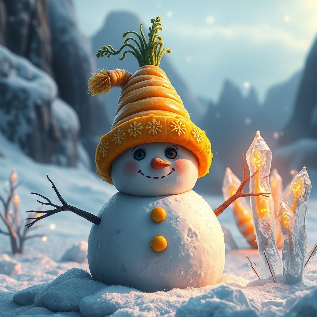 Enchanted Snowman in Taxi-Yellow Top Hat Adorns Frosty Lands...