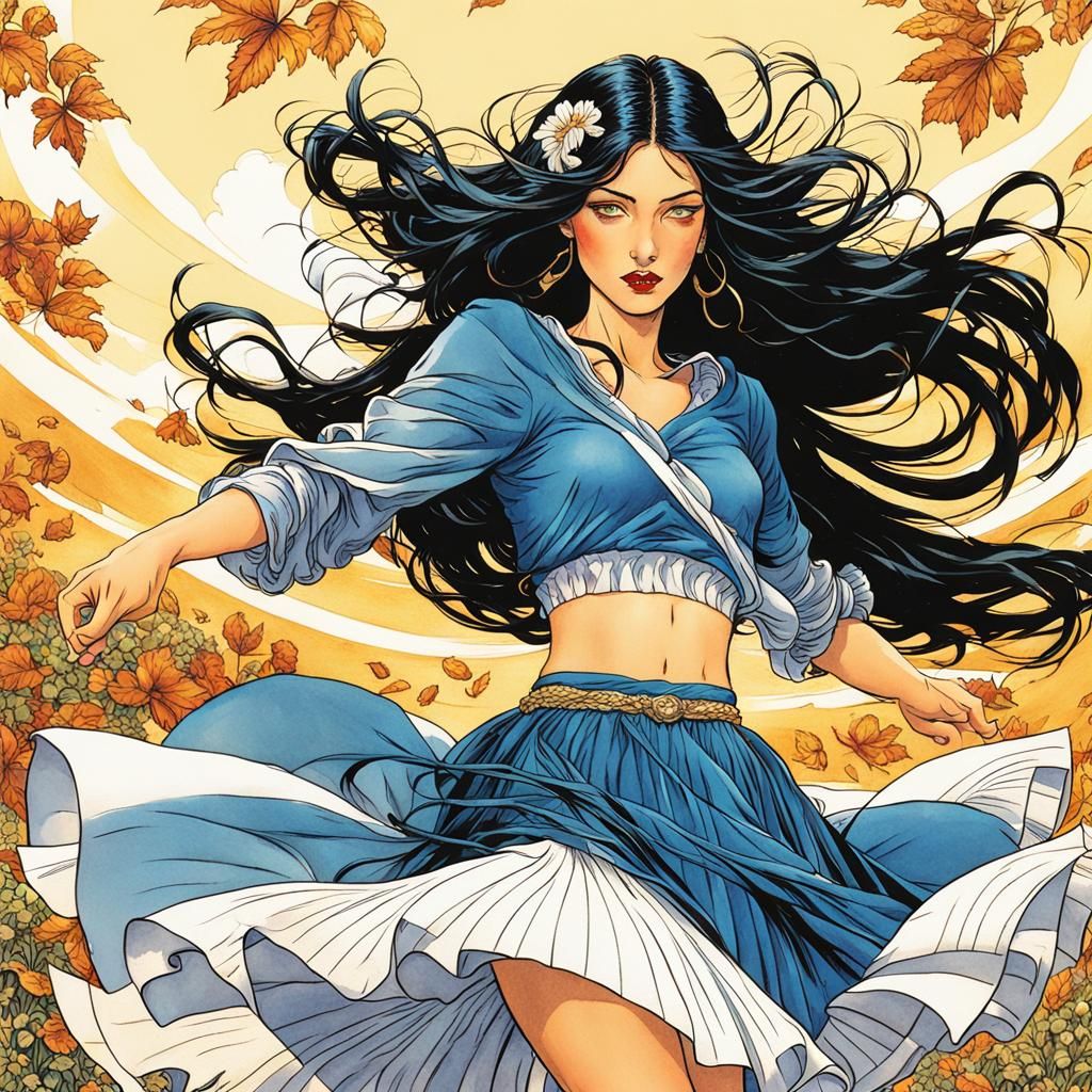 Girl in Wind: Comic Book Style Art