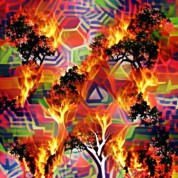 Fiery Trees in Geometric Psychedelic Style