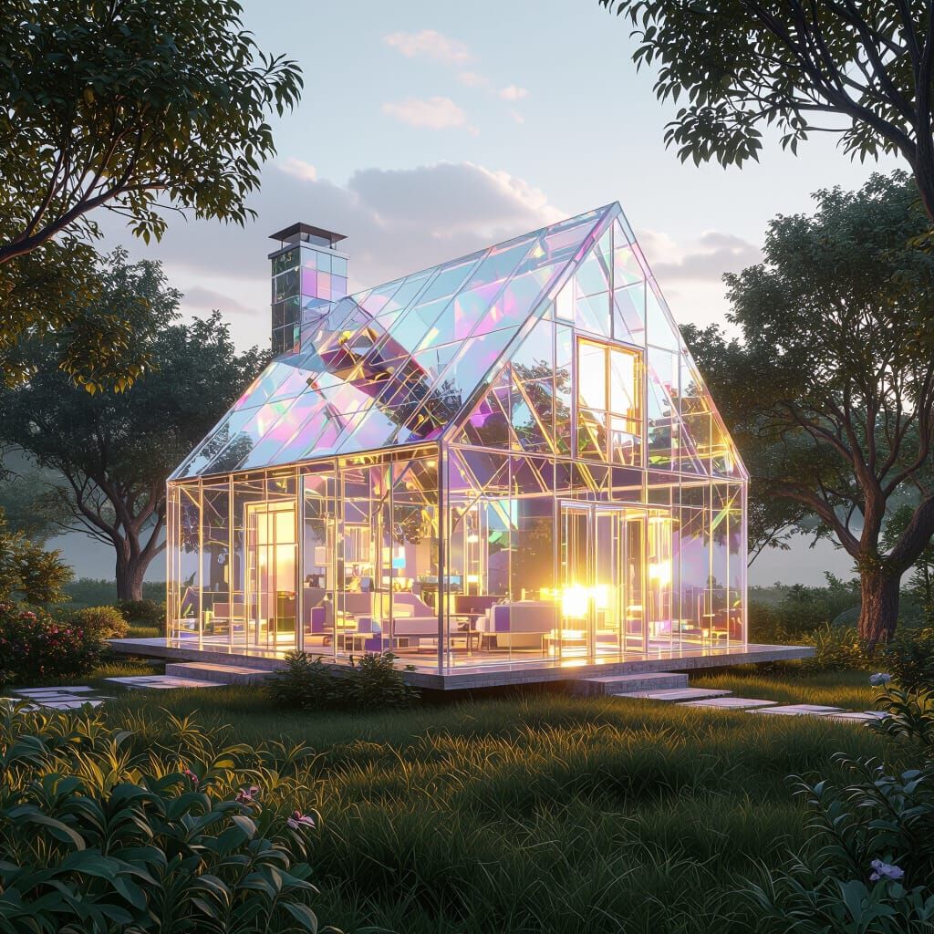 Crystal Cottage in Magical Crystal Realism Style