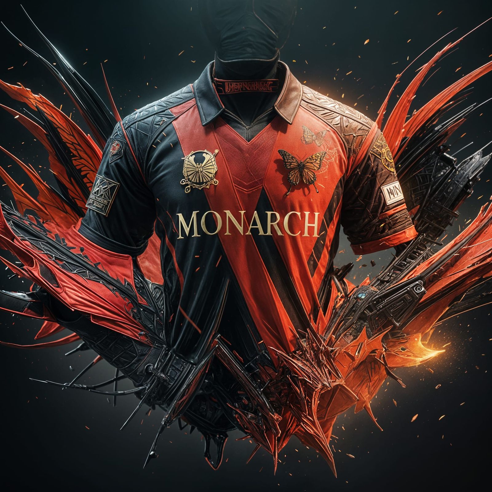 Red and Black Cricket Jersey with Butterfly Logo