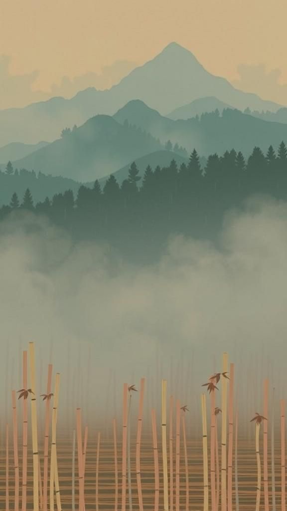 Bamboo Forest Japanese Woodcut Style Poster