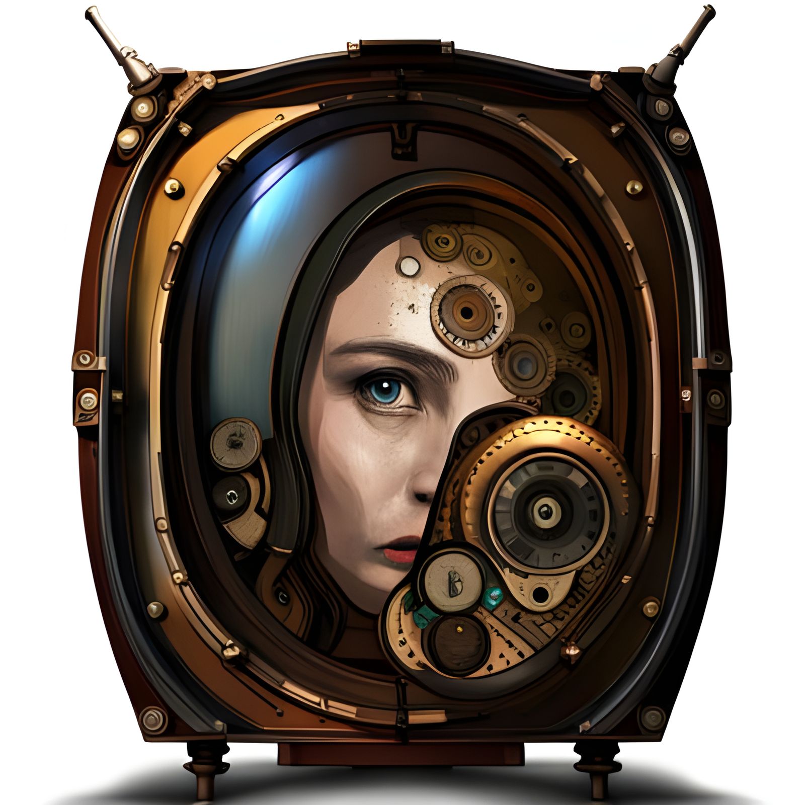 Steampunk TV Engine in Hyperrealistic Style