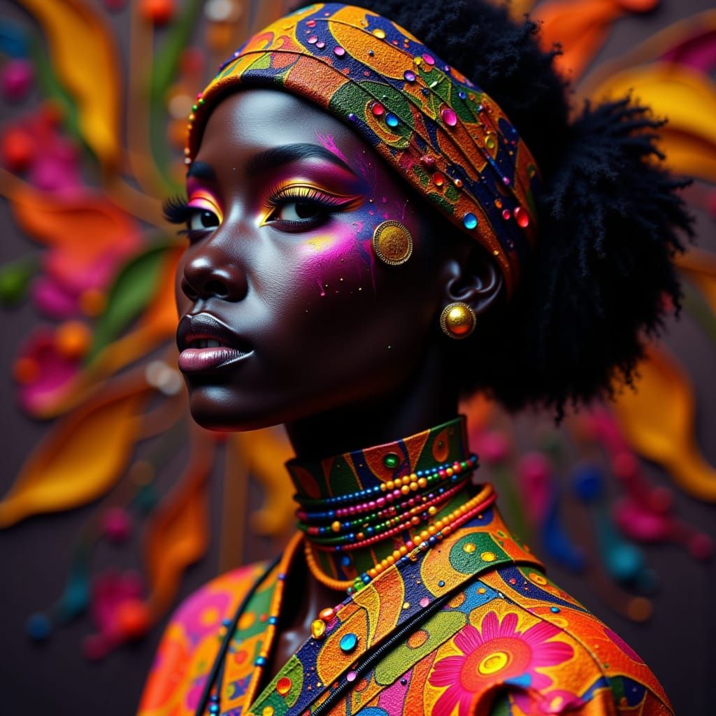 Afrofuturistic Ebony Woman in Hyperrealistic Style