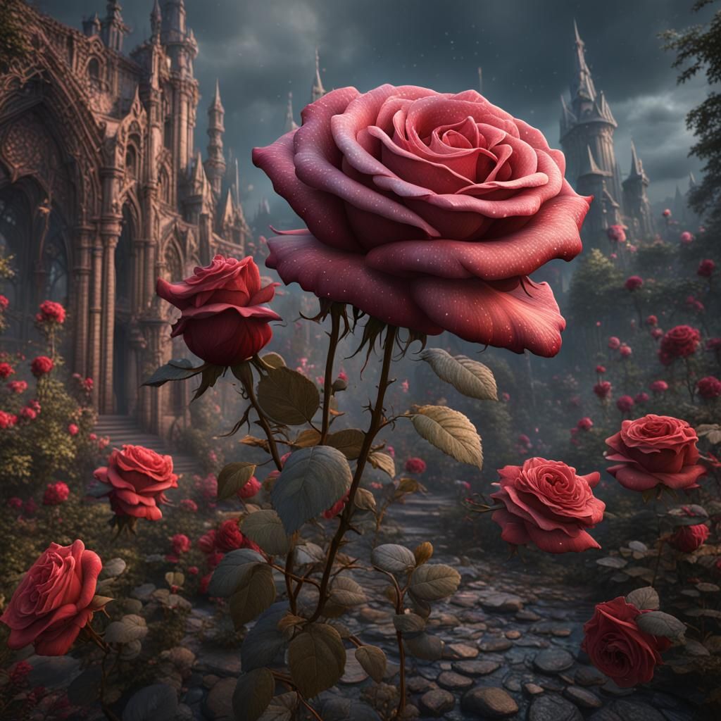 Detailed Rose Matte Painting in Deep Color
