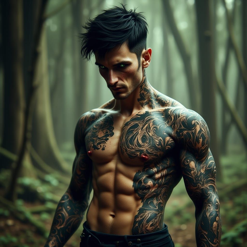 Tattooed Half-Elf: Dark Fantasy Portrait