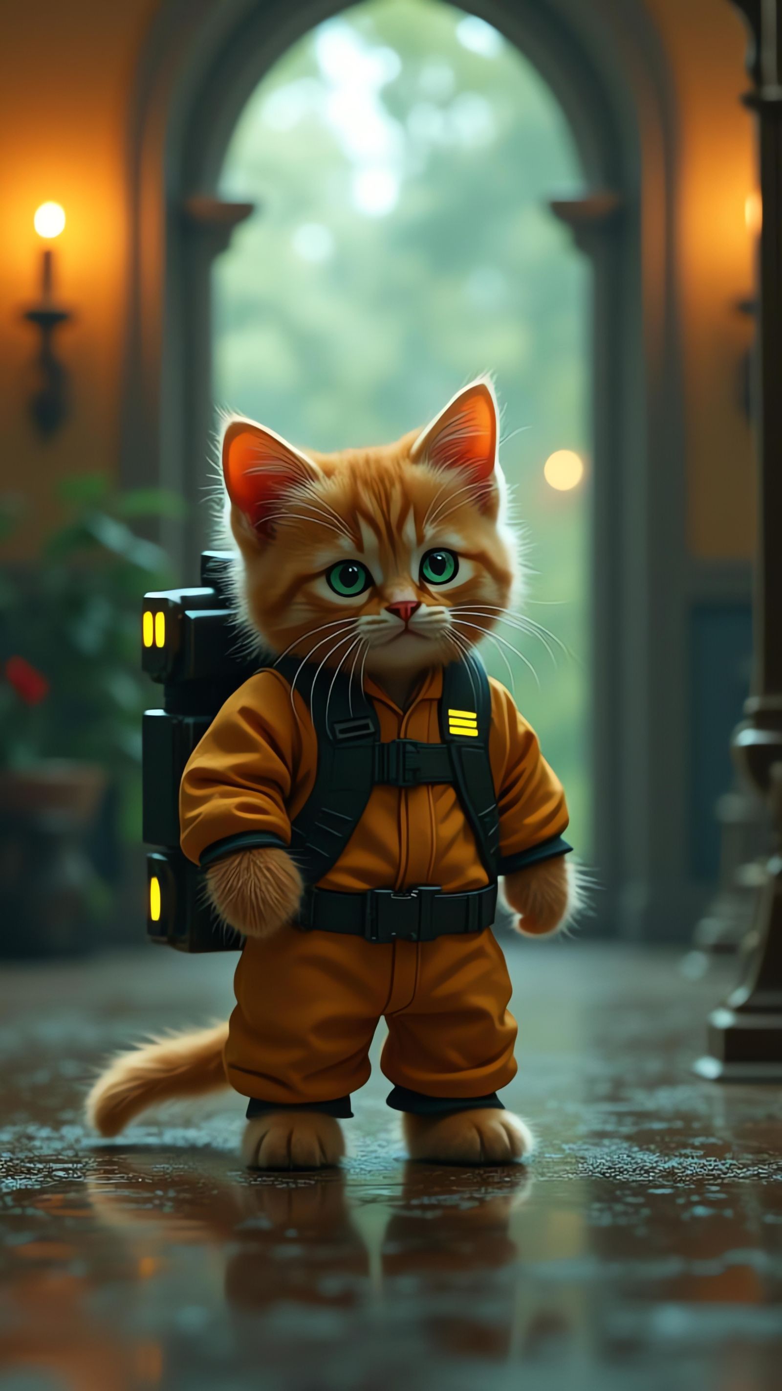 Ginger Kitten Ghostbuster in Haunted Mansion: Anime Art