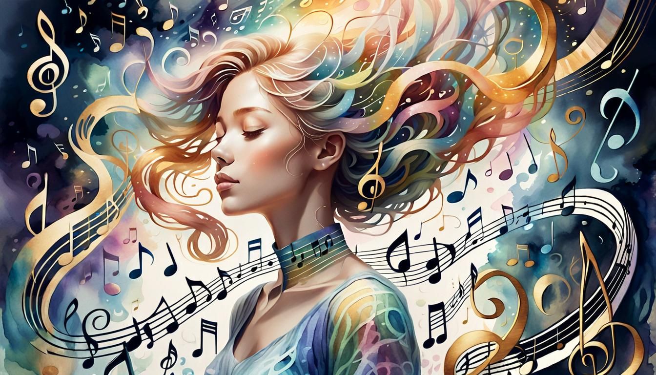 Music Note Person in Dreamy Watercolor Style