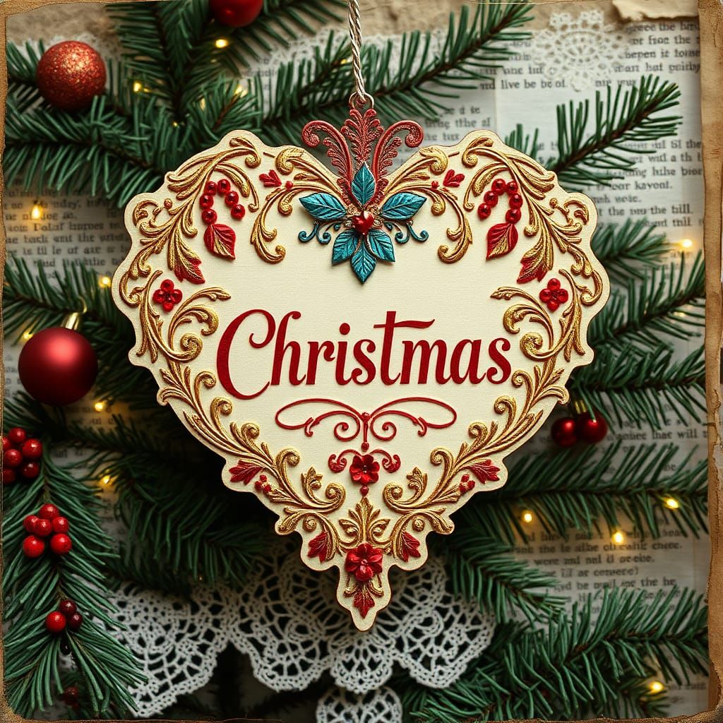 Ornamental Christmas Heart with Antique Typography