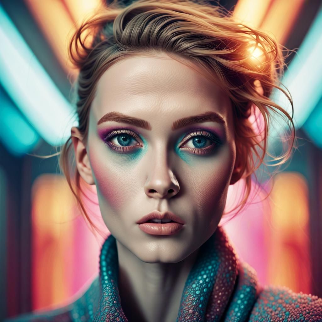 Hyperrealistic Fashion Model Portrait in Vibrant Colors