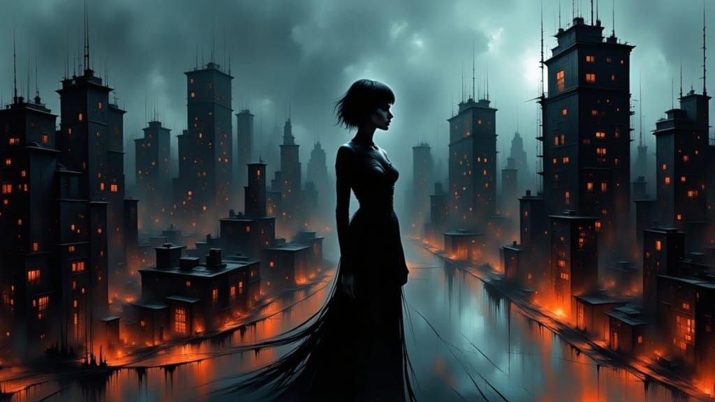 Lone Figure in Unsettling Dystopian City