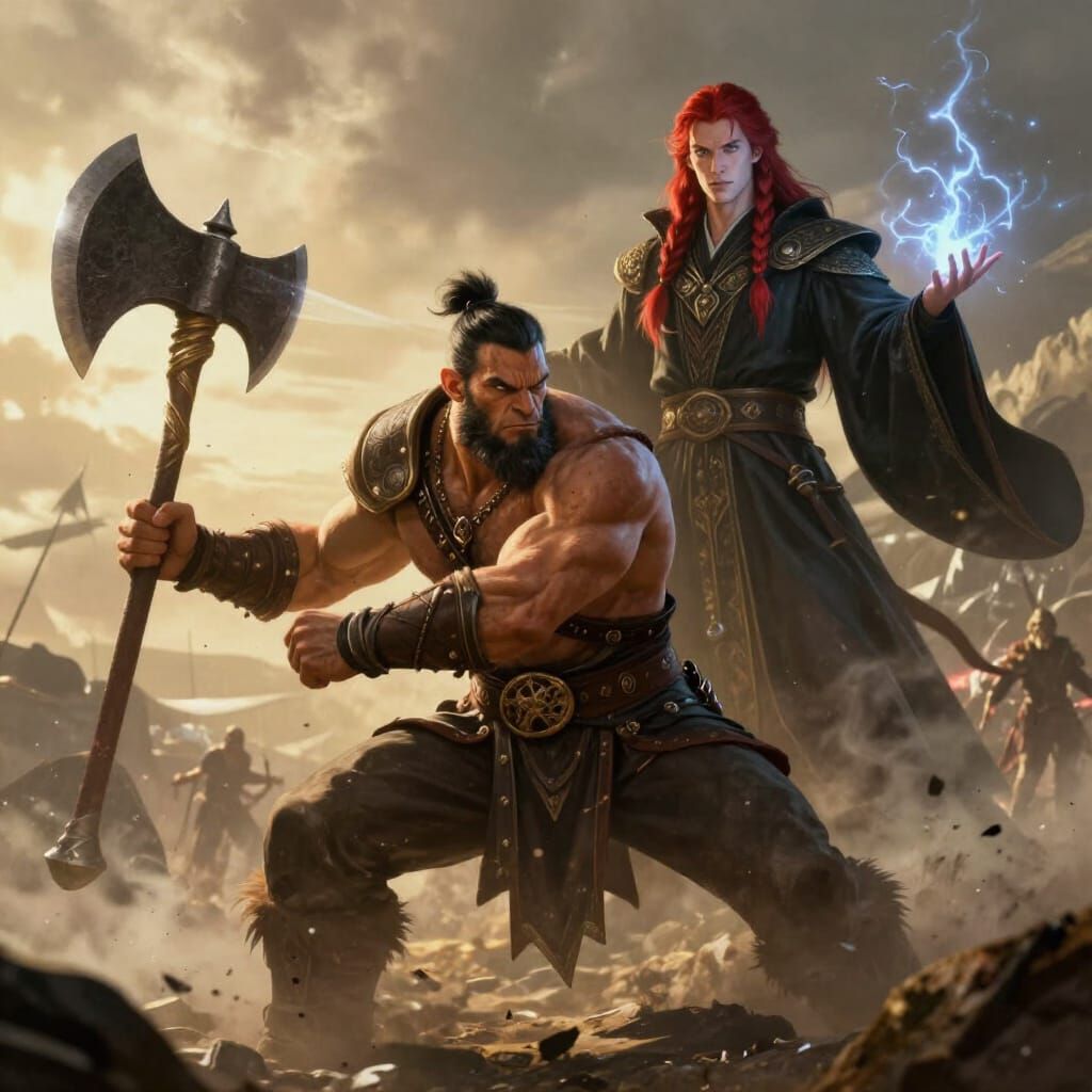 Orc Warlord Defends Wizard in Epic Fantasy Art