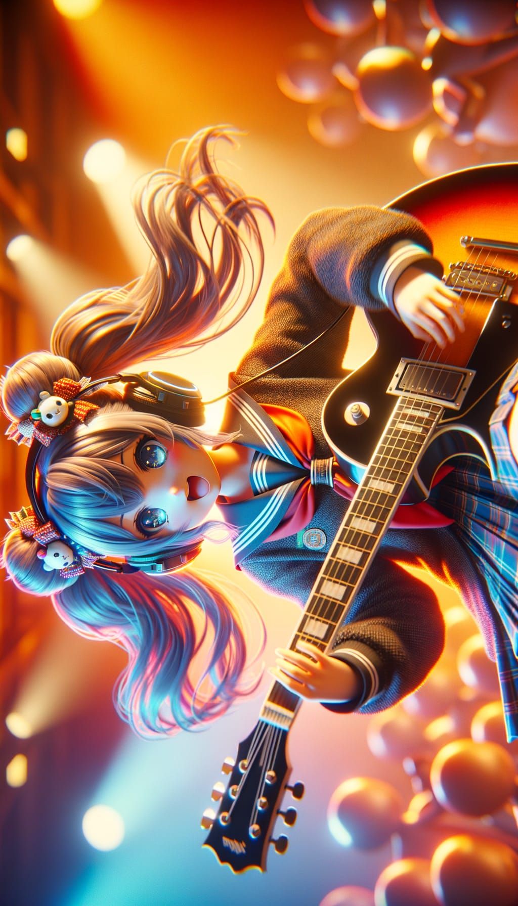 Anime Girl with Guitar: 3D Game Art in 8K