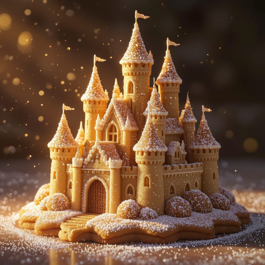 Fantastical Cinnamon Sugar Cookie Castle in Golden Light