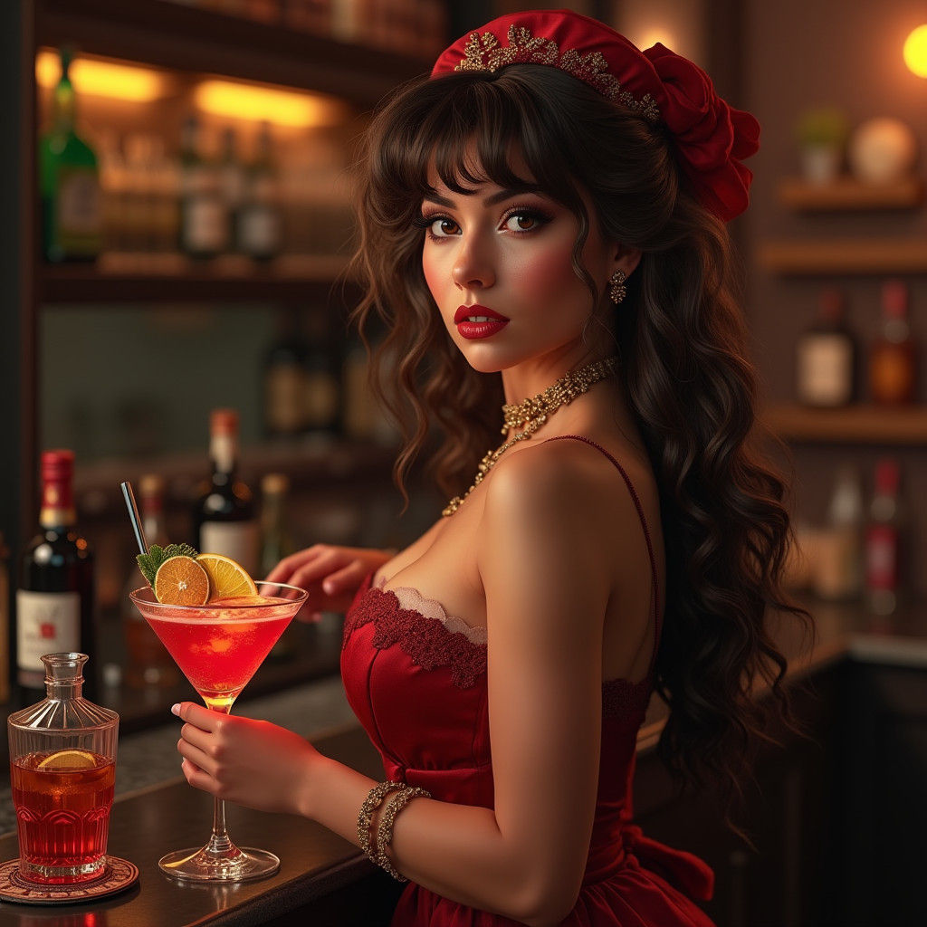 Pinup Rebel Woman Portrait in Hyperrealistic Style