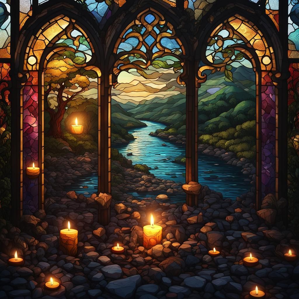 Stained Glass River, Saturn, Heart in 3D