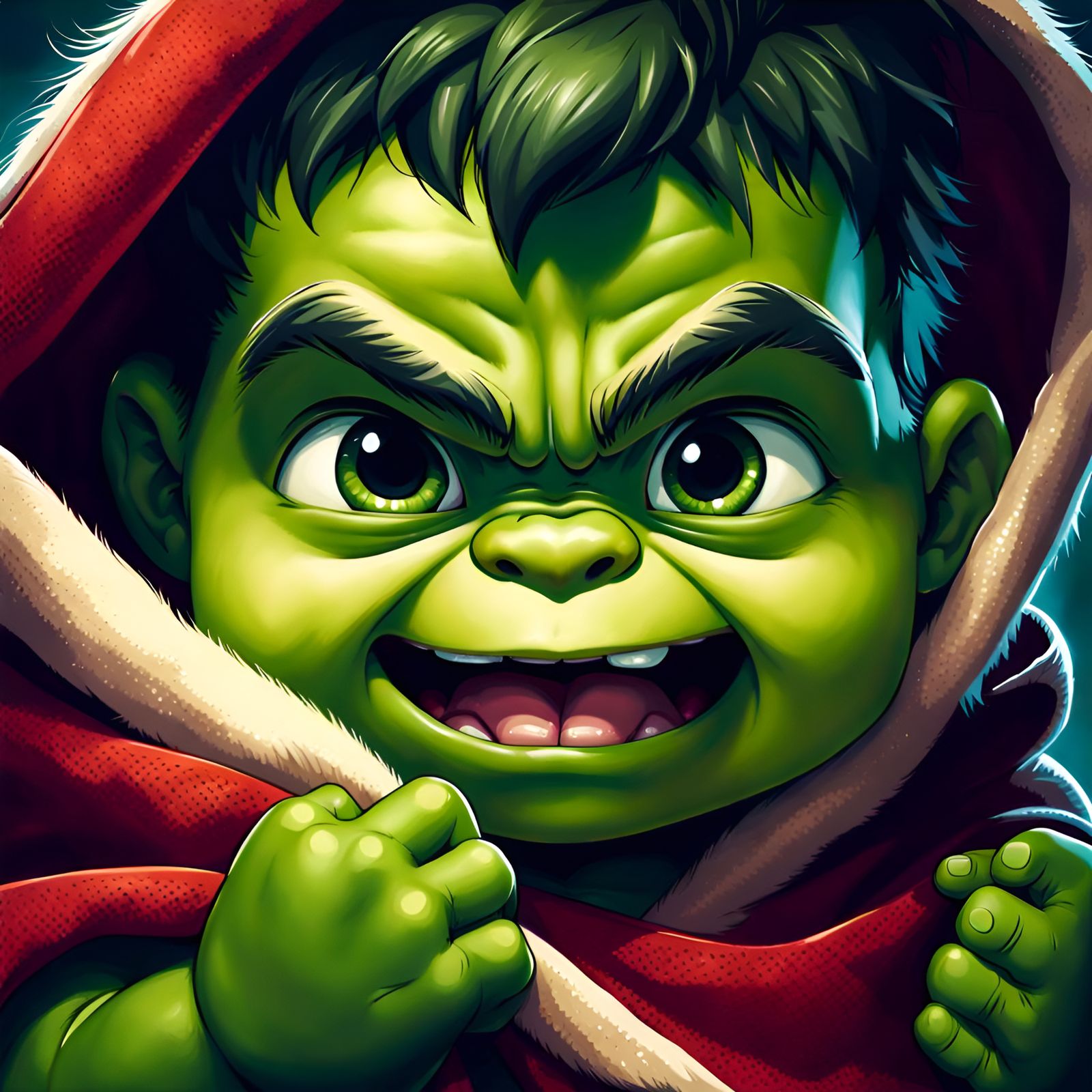 Adorable Baby Hulk Portrait in Expressive Style
