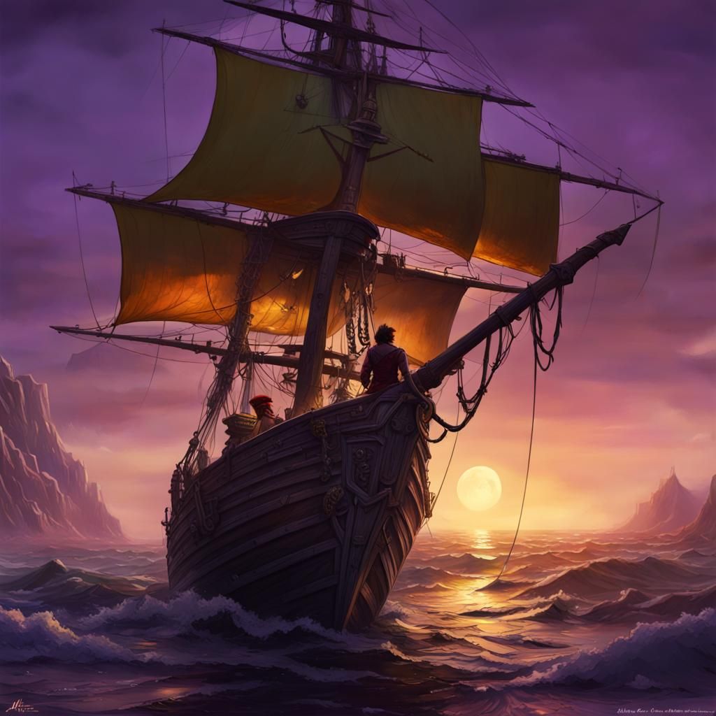 Pirate Fight on Wrong Boat: Dark Fantasy Art